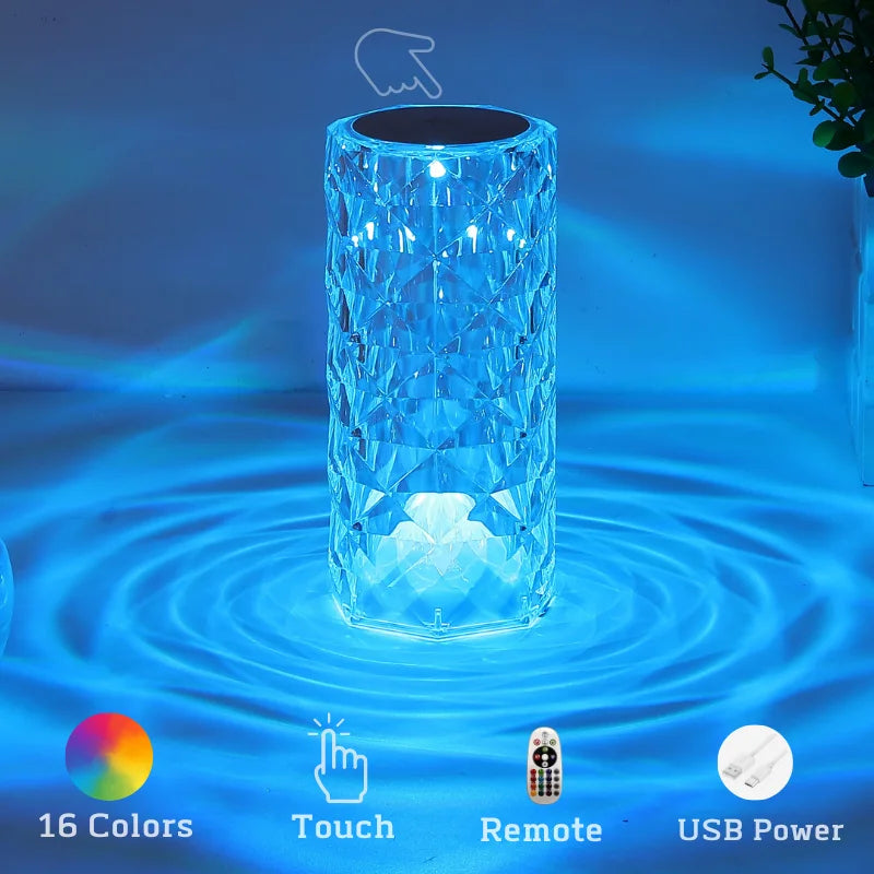 16 Colors Touch Remote Diamond Rose LED Crystal Lamps Table