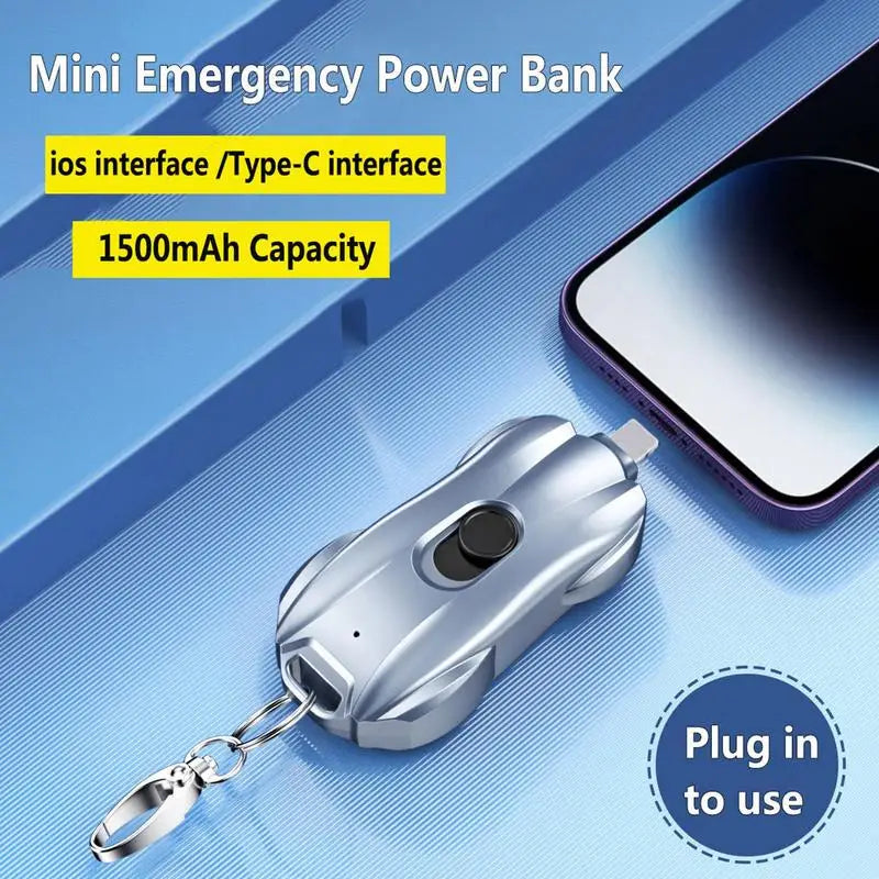 Portable Keychain Charger | 1500mAh Ultra-Compact Mini Battery Pack | Fast Charging Backup Power Bank For Type c Devices